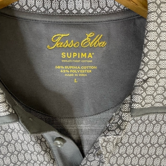 Tasso Elba Supima Cotton Blend Hexagon Honeycomb Print Polo Collar Shirt - Picture 4 of 4